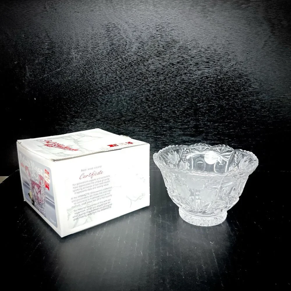 NIB Vintage AnnaHutte 24% Lead Crystal Bowl - Scalloped/Sawtooth Germany- 4